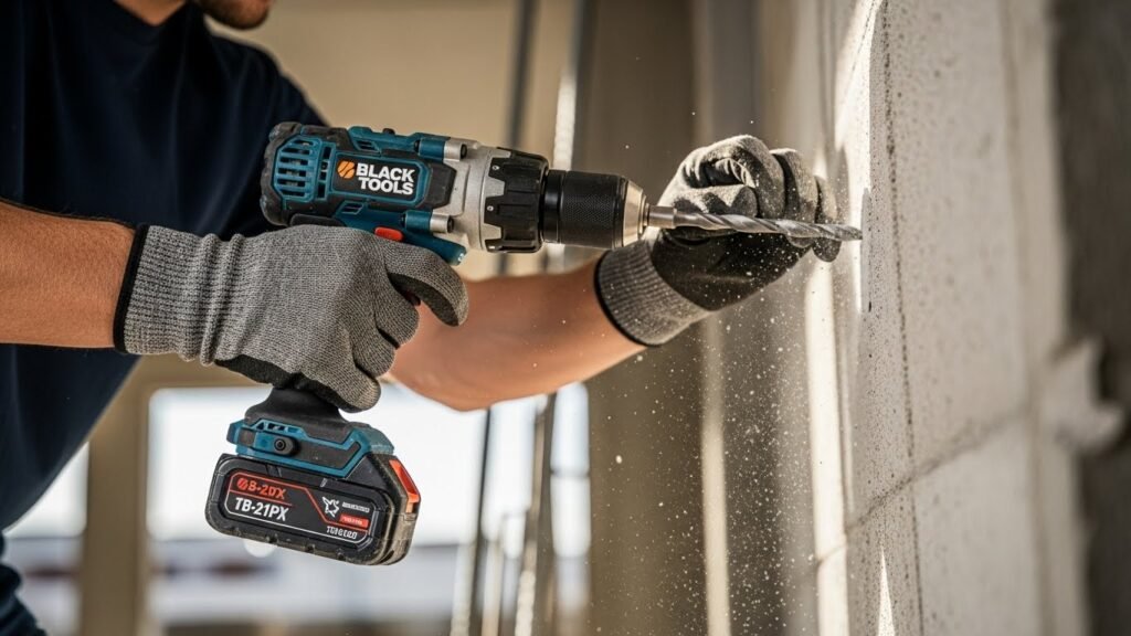 Profissional utilizando a Parafusadeira Furadeira de Impacto