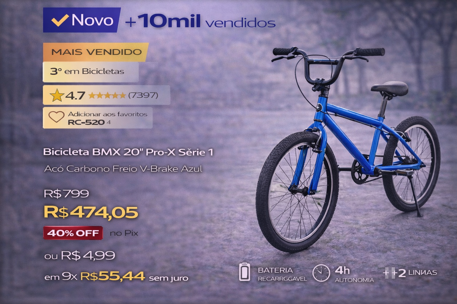 Bicicleta BMX ” Pro-X Série 1 Aço Carbono Freio V-Brake