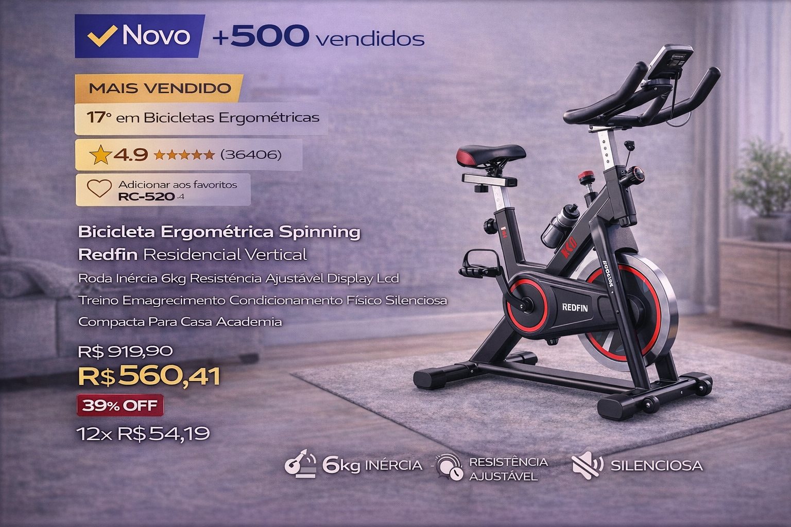 Bicicleta Ergométrica Spinning Redfin, Emagrecer em Casa em 2026