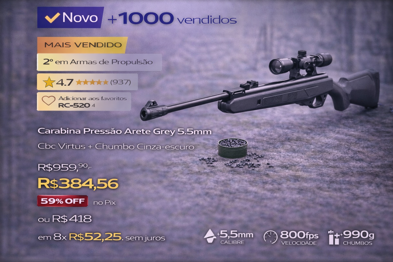 Review Completa: Carabina de Pressão Arete Grey 5.5mm – Vale a Pena Comprar em 2026?