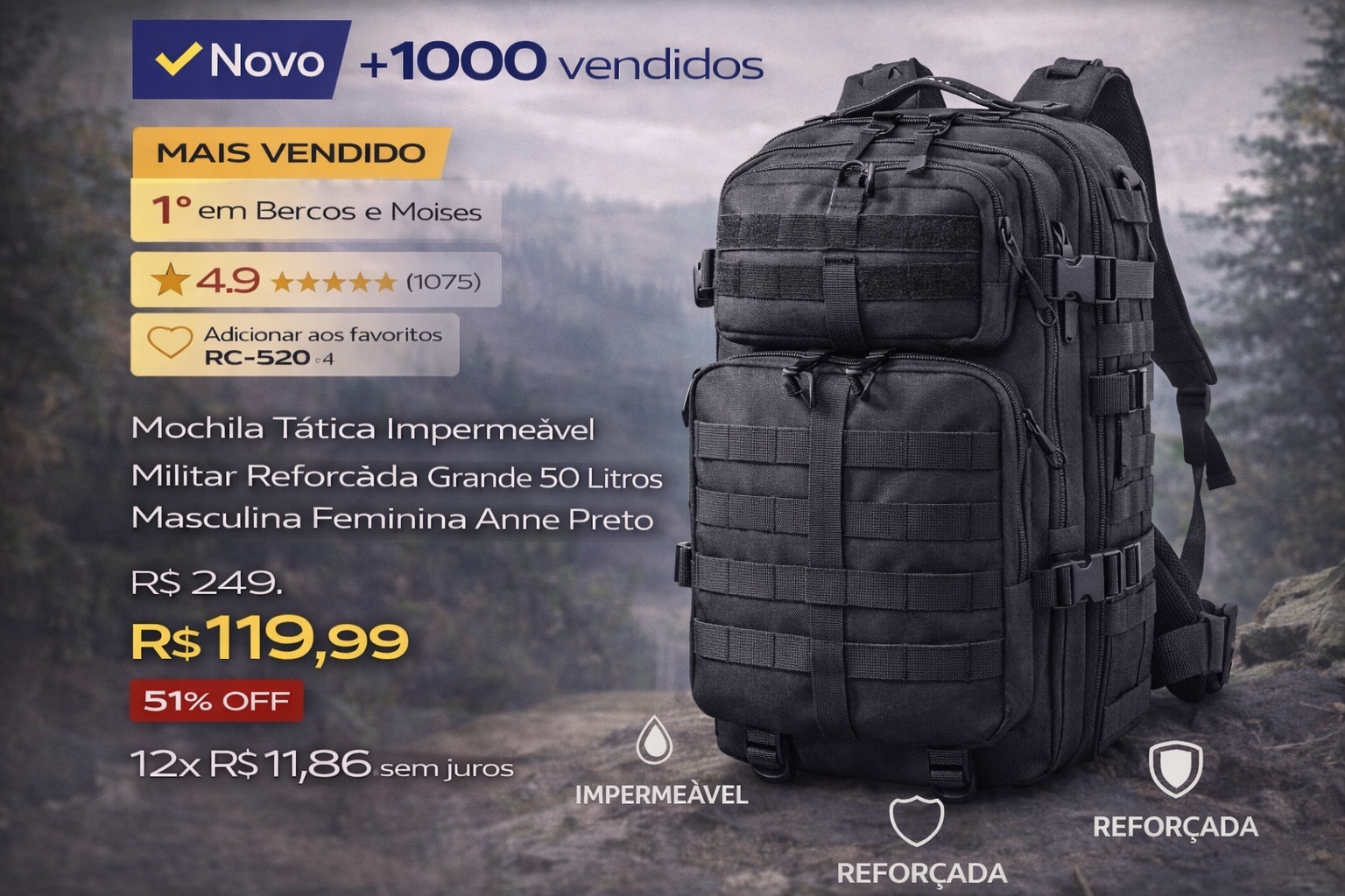 Review Completo: Mochila Tática Impermeável Militar 50 Litros