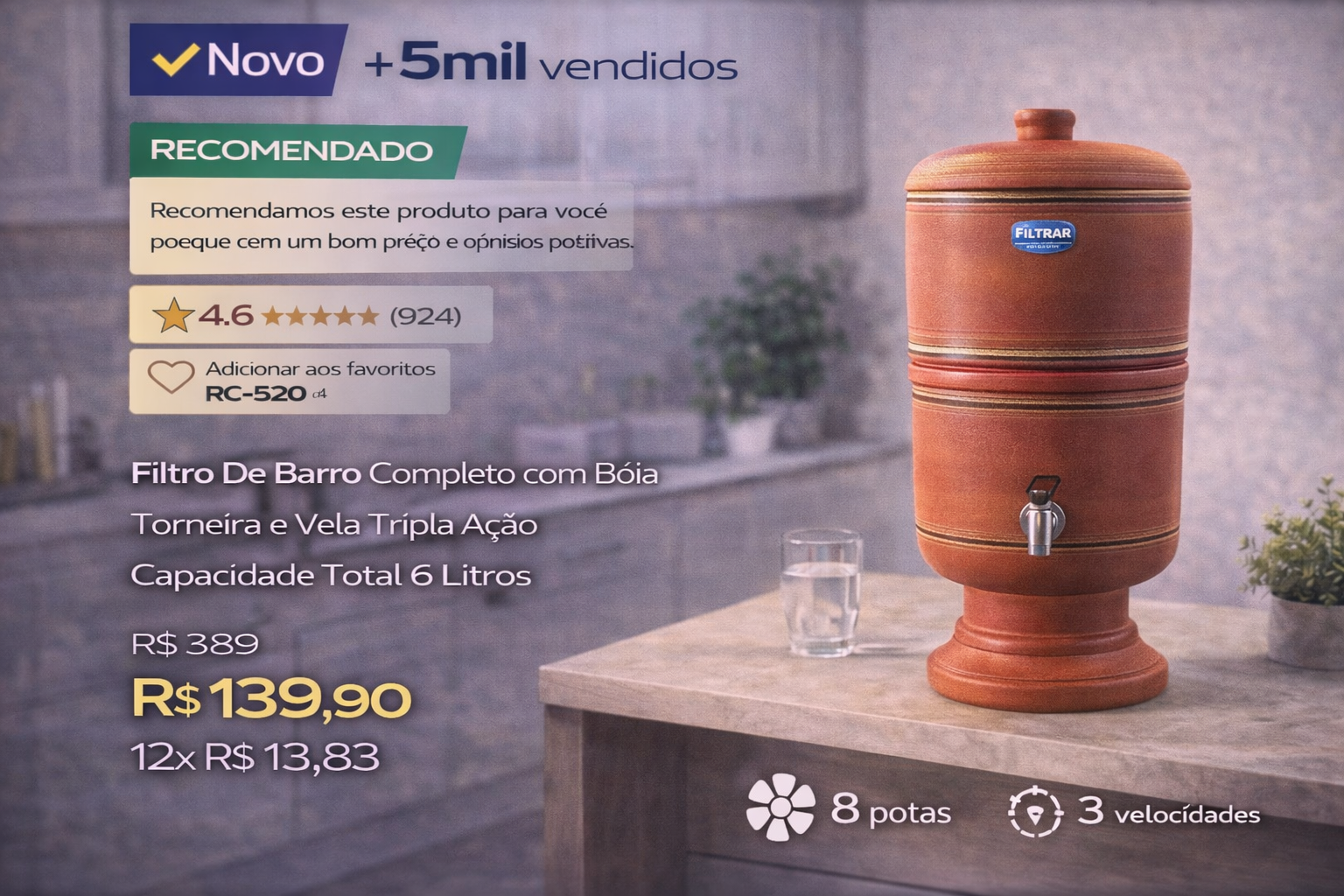 Descubra o Filtro de Barro Perfeito: Vela Tripla Ação de 6 Litros