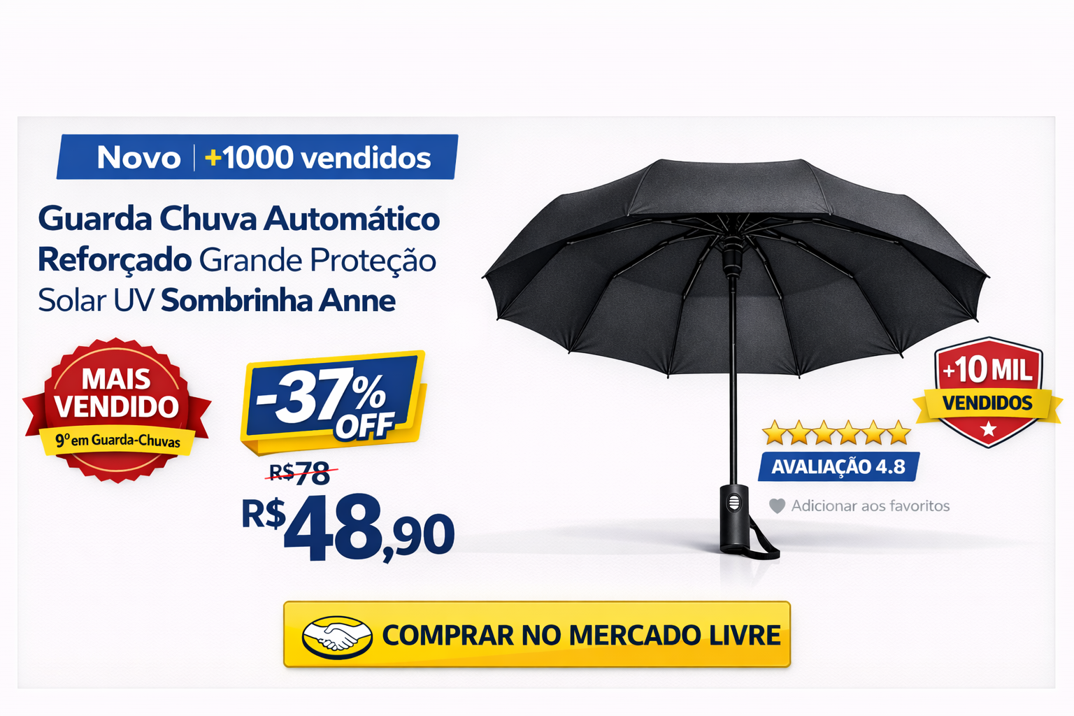 Guarda-Chuva Automático Reforçado Sombrinha Anne:Apenas R$ 48,90