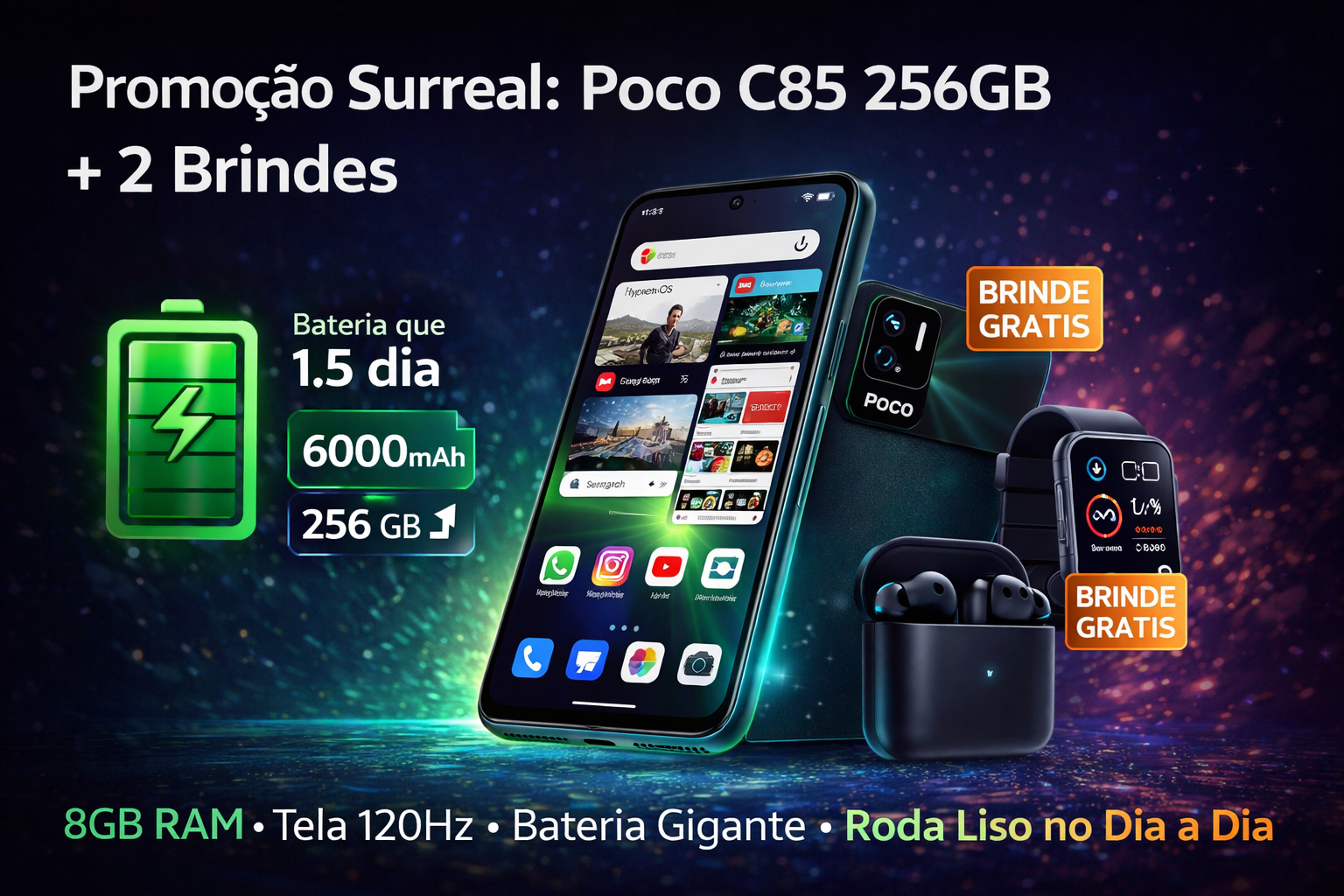 Promoção Surreal Xiaomi Poco C85 256GB + 2 Brindes