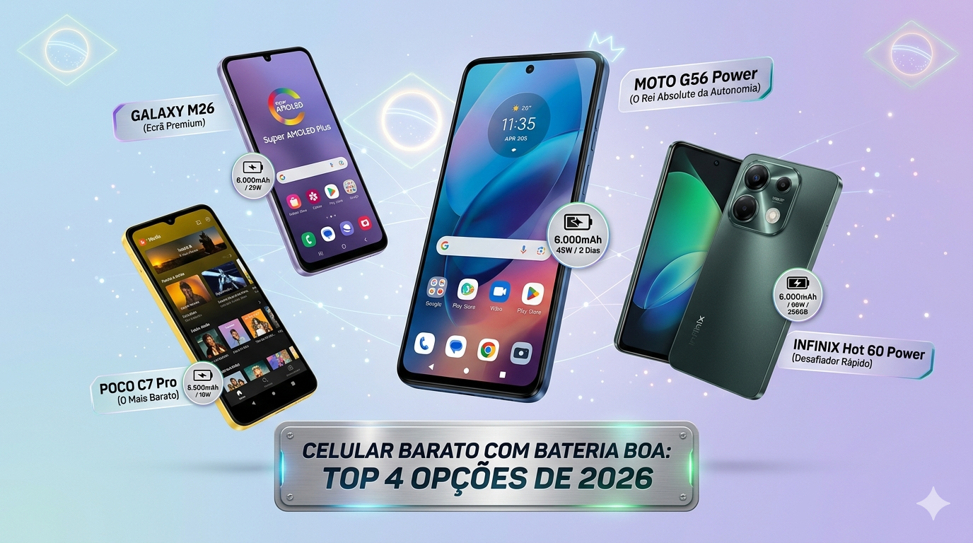 Celular barato com bateria boa: Top opções 2026