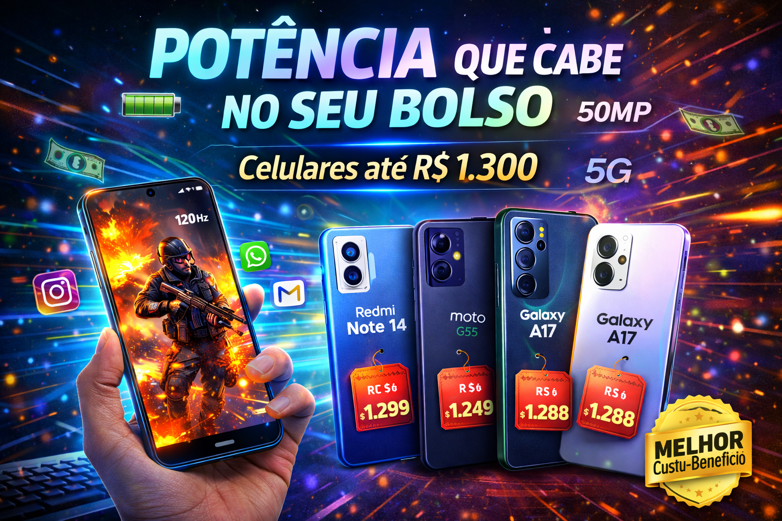 Potência que Cabe no Seu Bolso Celulares até R$ 1.300