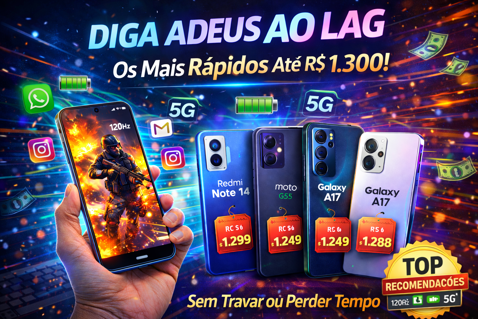 Esqueça o Lag: Os Celulares Mais Rápidos e Baratos